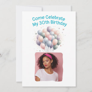 Personalised Photo 30th Birthday Balloons Invitation