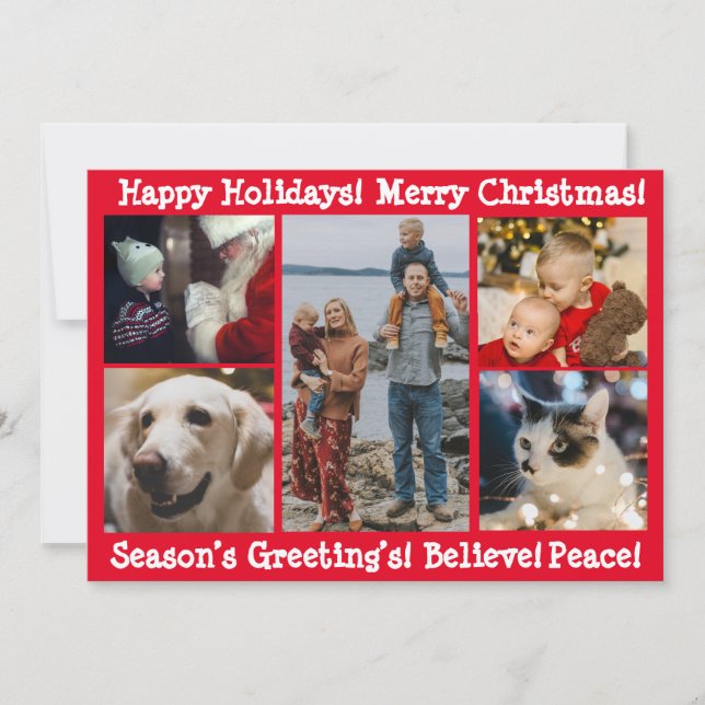 Personalised Photo 5 Five Merry Christmas Holiday Card (Front)