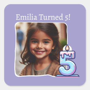 Personalised Photo 5th Birthday Party Square Sticker