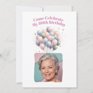 Personalised Photo 80th Birthday Balloons Invitation