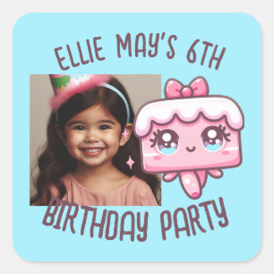 Personalised Photo Add Name Cute Birthday Cake Square Sticker