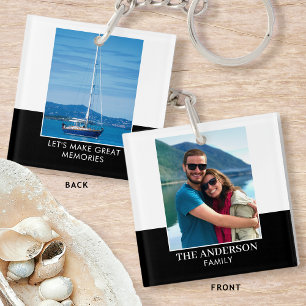 Personalised Photo Add Your Own Name Black White Key Ring