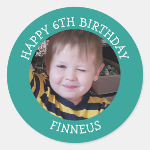 Personalised Photo, Age and Name Birthday     Classic Round Sticker