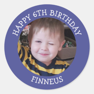 Personalised Photo, Age and Name Birthday      Classic Round Sticker