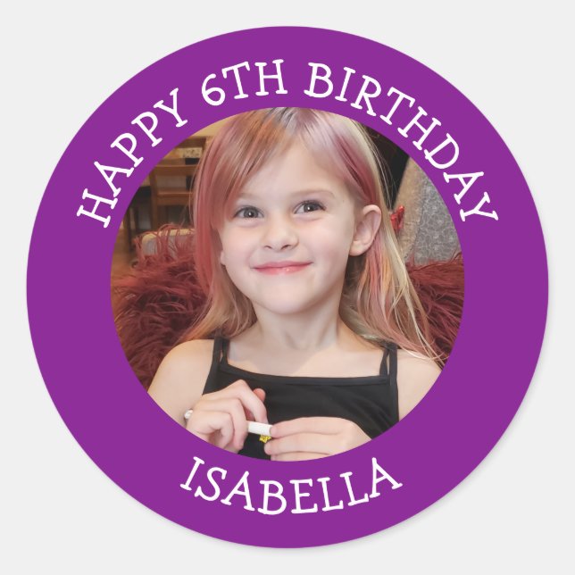 Personalised Photo, Age and Name Birthday   Classic Round Sticker (Front)