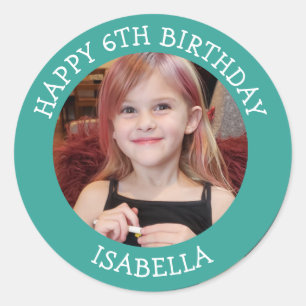 Personalised Photo, Age and Name Birthday   Classic Round Sticker