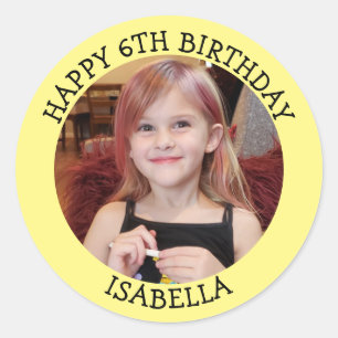 Personalised Photo, Age and Name Birthday   Classic Round Sticker