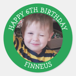 Personalised Photo, Age and Name Birthday   Classic Round Sticker