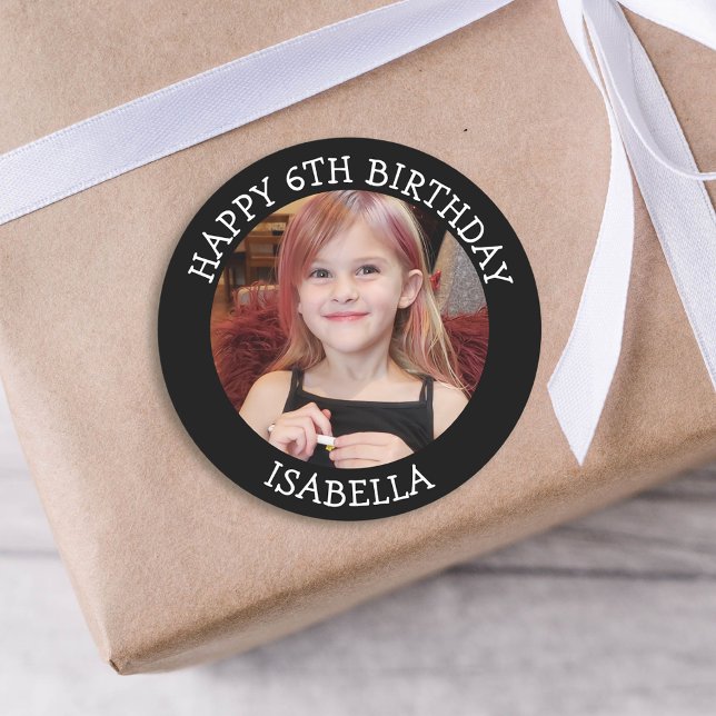 Personalised Photo, Age and Name Birthday  Classic Round Sticker (Creator Uploaded)