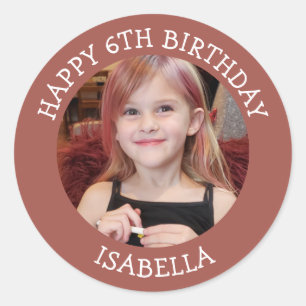 Personalised Photo, Age and Name Birthday   Classic Round Sticker