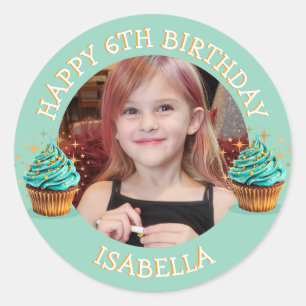 Personalised Photo, Age and Name Birthday   Classic Round Sticker