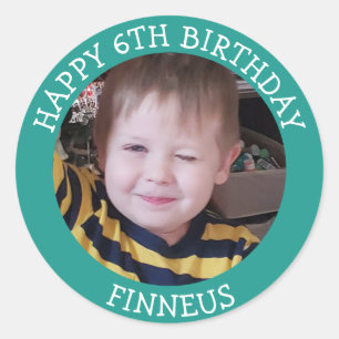 Personalised Photo, Age and Name Birthday     Classic Round Sticker