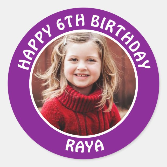 Personalised Photo, Age and Name Birthday Party Classic Round Sticker (Front)