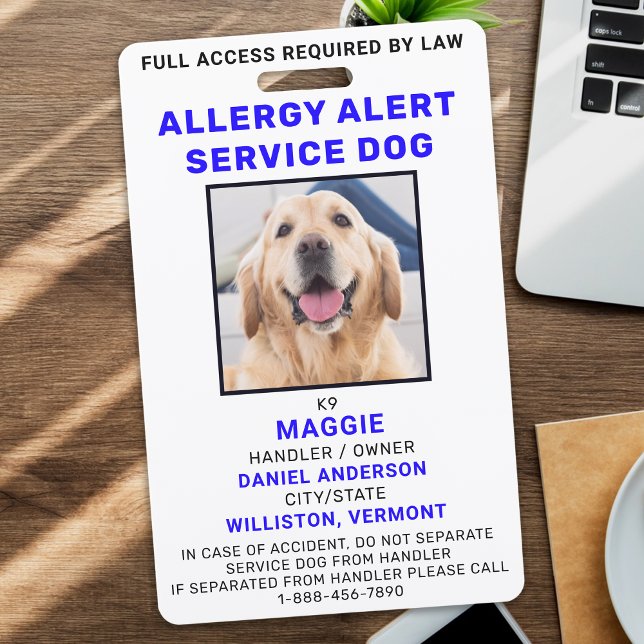 Personalised Photo Allergy Alert Service Dog ID Badge (Creator Uploaded)