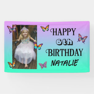 Personalised Photo and Age Butterfly Birthday Banner