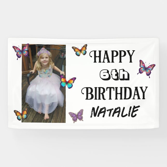 Personalised Photo and Age Butterfly Birthday Banner (Horizontal)