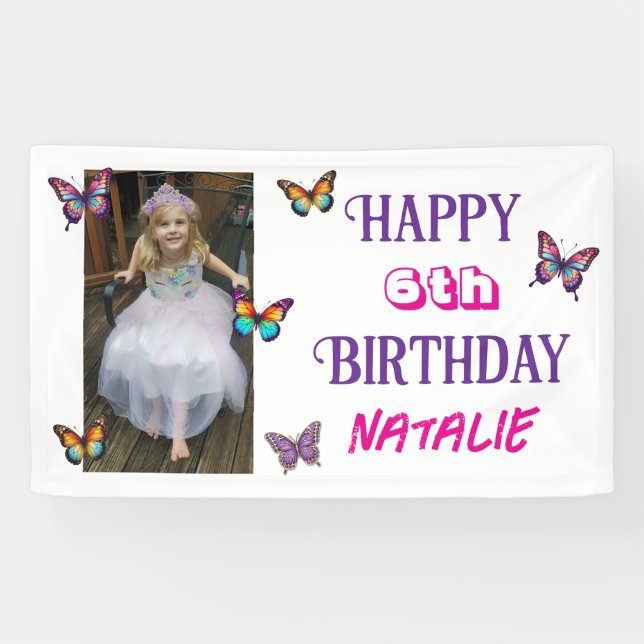 Personalised Photo and Age Butterfly Birthday Banner (Horizontal)