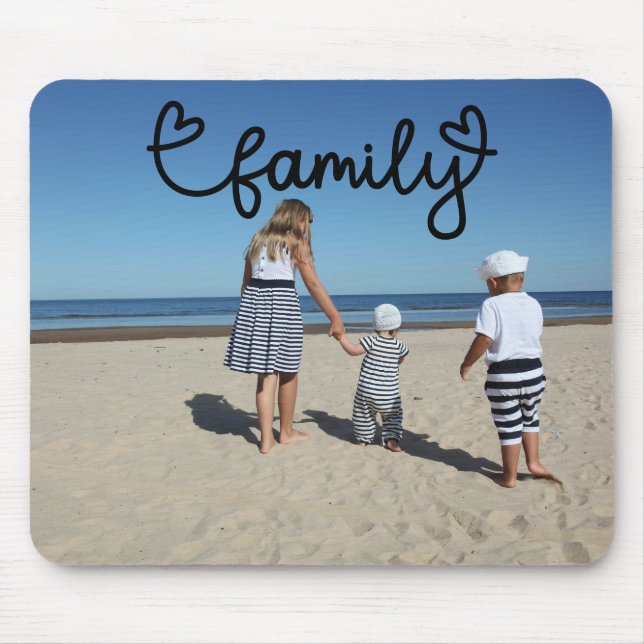Personalised Photo and Family Text With Hearts Mouse Pad (Front)