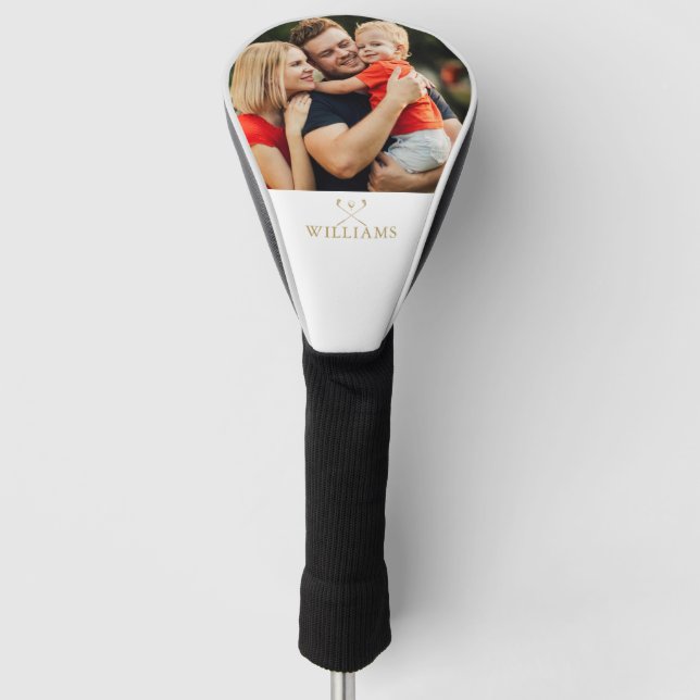 Personalised Photo And Gold Name Golf Clubs Golf Head Cover (Front)