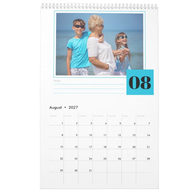 Personalised Photo and Monthly Notes Section 2024 Calendar (Aug 2027)