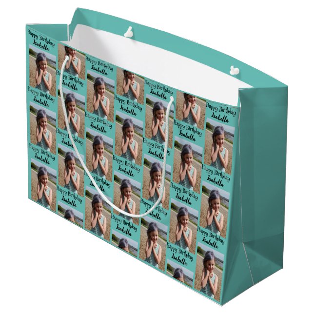 Personalised Photo and Name Birthday Wrap Large Gift Bag (Back Angled)