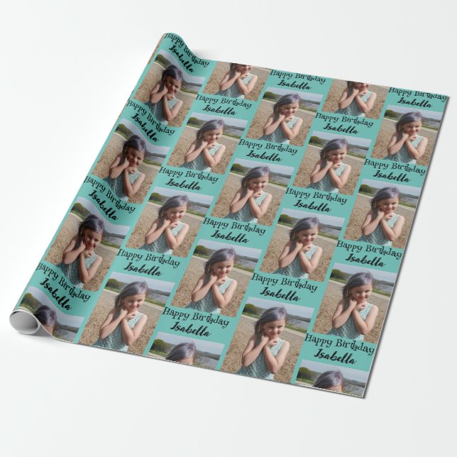 Personalised Photo and Name Birthday Wrap Wrapping Paper (Unrolled)