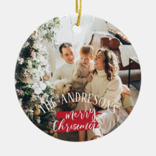 Personalised photo and name christmas ceramic ornament