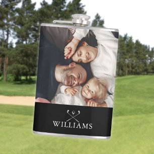 Personalised Photo And Name Golf Clubs Hip Flask