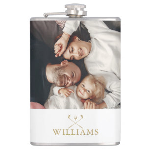 Personalised Photo And Name Monogram Gold Hip Flask