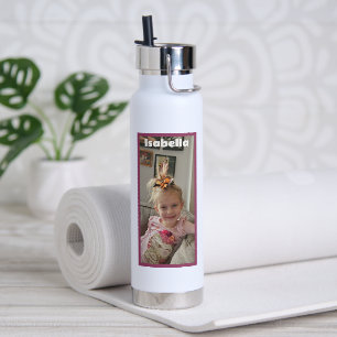 Personalised Photo and Name  Pink and Magenta Wate Water Bottle