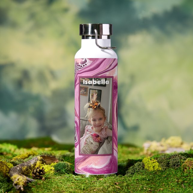 Personalised Photo and Name  Pink and Magenta Water Bottle (Outdoor)