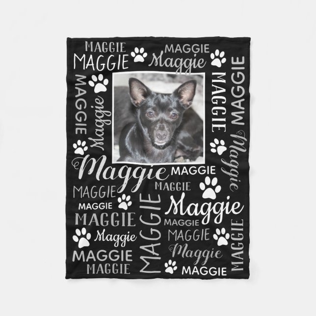 Personalised Photo and Names | Black Dog Blanket (Front)