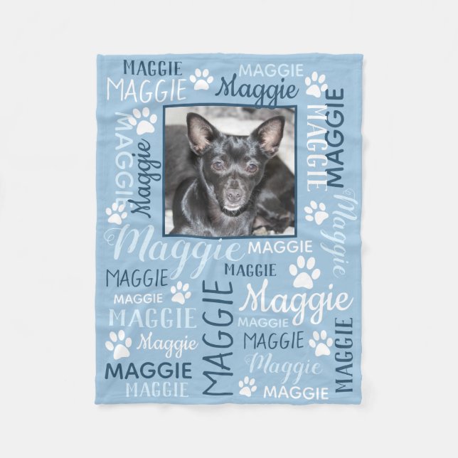 Personalised Photo and Names | Blue Dog Blanket (Front)