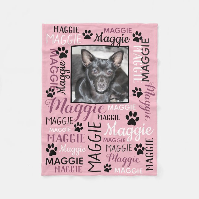 Personalised Photo and Names | Pink Dog Blanket (Front)