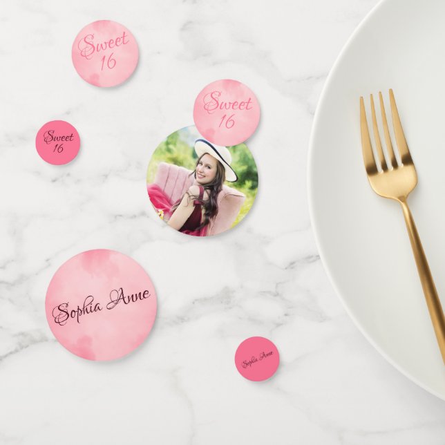 Personalised Photo and Pink Sweet 16 Birthday Confetti (Group)