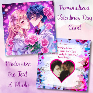 Personalised Photo and Text Anime Valentine's Day Card