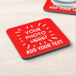 Personalised photo and text coaster<br><div class="desc">Personalised photo and text red beverage coaster</div>