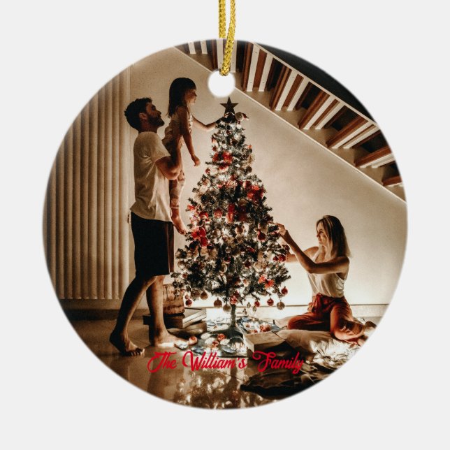 Personalised Photo and Text Custom Family  Ceramic Ornament (Front)