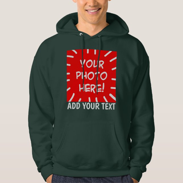 Personalised photo and text Dark Green Hoodie (Front)
