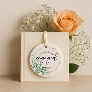 Personalised Photo and Text Engaged Ceramic Ornament