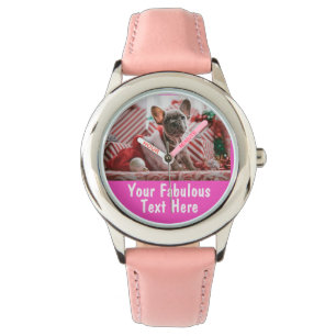 Personalised Photo and Text Girly Pink Hearts Cute Watch