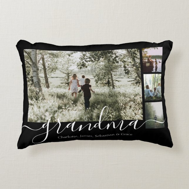 Personalised Photo and Text Photo Collage Family Decorative Cushion (Front)
