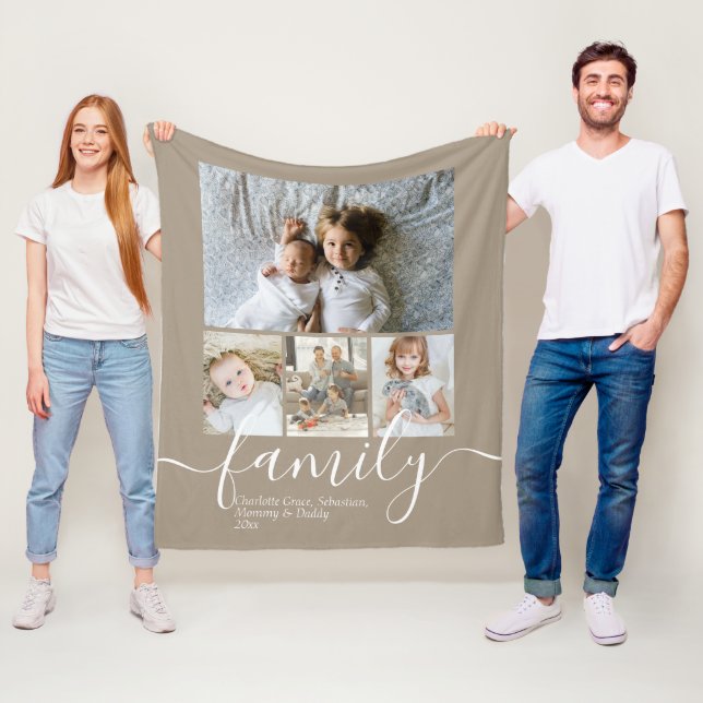 Personalised Photo and Text Photo Collage Family Fleece Blanket (In Situ)