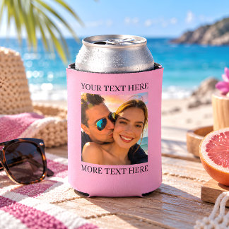 Personalised Photo and Text Pink Can Cooler