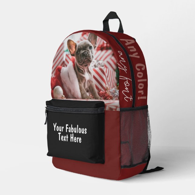Personalised photo and text printed backpack (Back Corner Right)