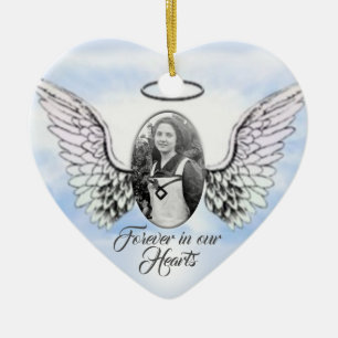 Personalised Photo Angel Wings and Heart Memorial Ceramic Ornament