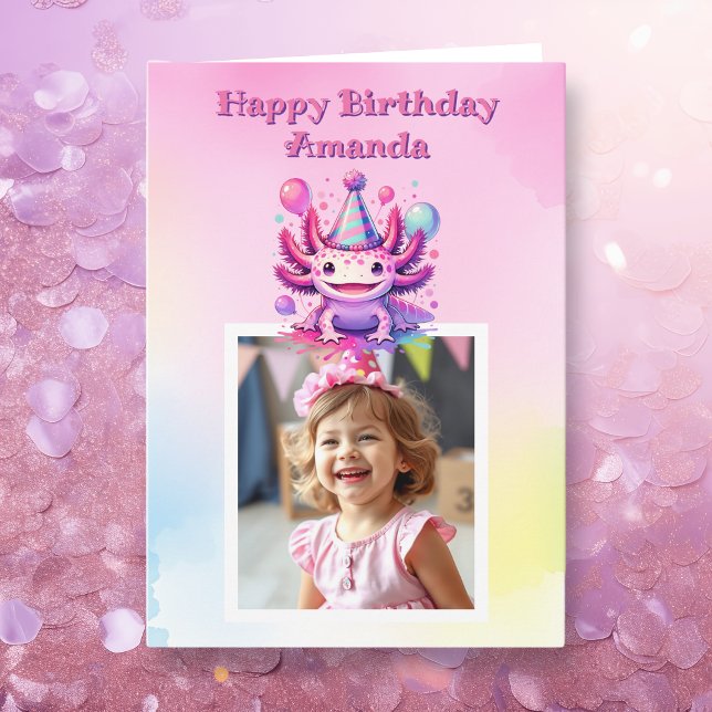 Personalised Photo Axolotl Girl's Birthday Card (Creator Uploaded)