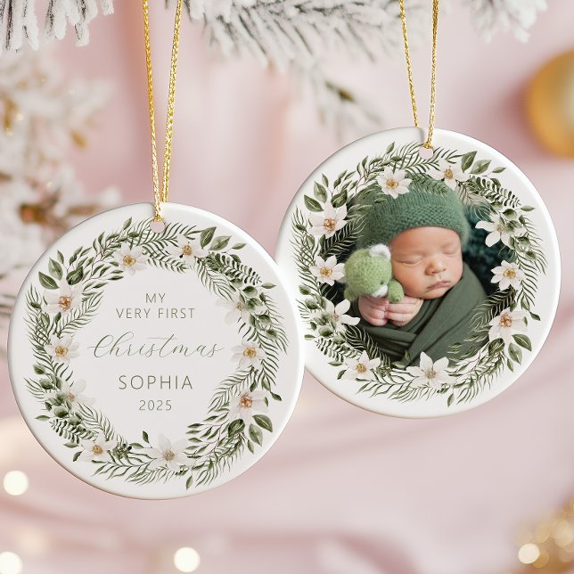 Personalised Photo Baby 1st Christmas Woodland Ceramic Ornament (Creator Uploaded)