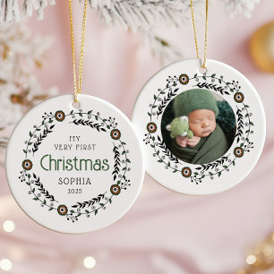 Personalised Photo Baby First Christmas Nordic Ceramic Ornament