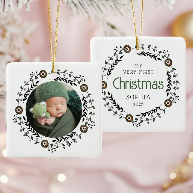 Personalised Photo Baby First Christmas Nordic Ceramic Ornament (Creator Uploaded)